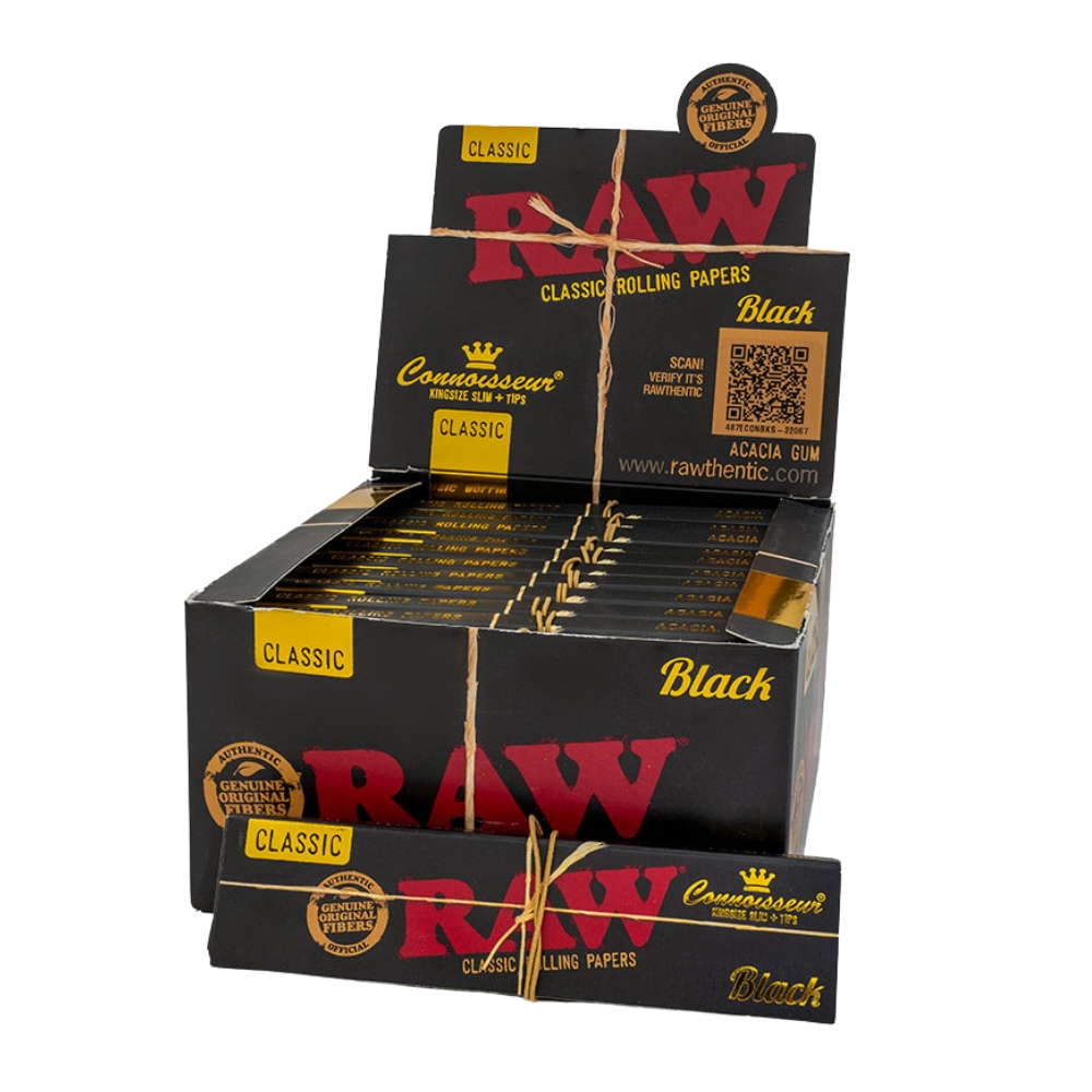 Raw Black Connoisseur King Slim Rolling Papers & Tips (24)