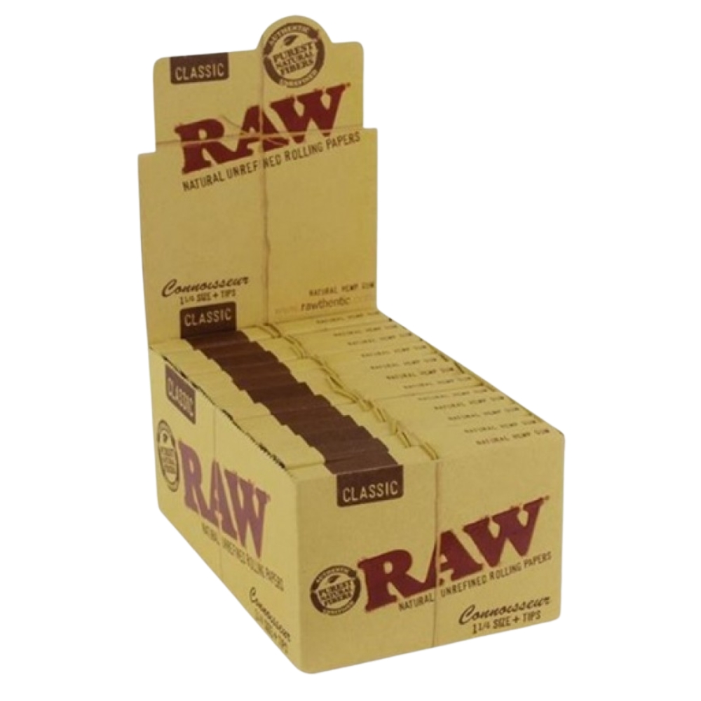 Raw Organic 1 1/4 Size Connoisseur King Size Slim Rolling Papers & Tips (24)